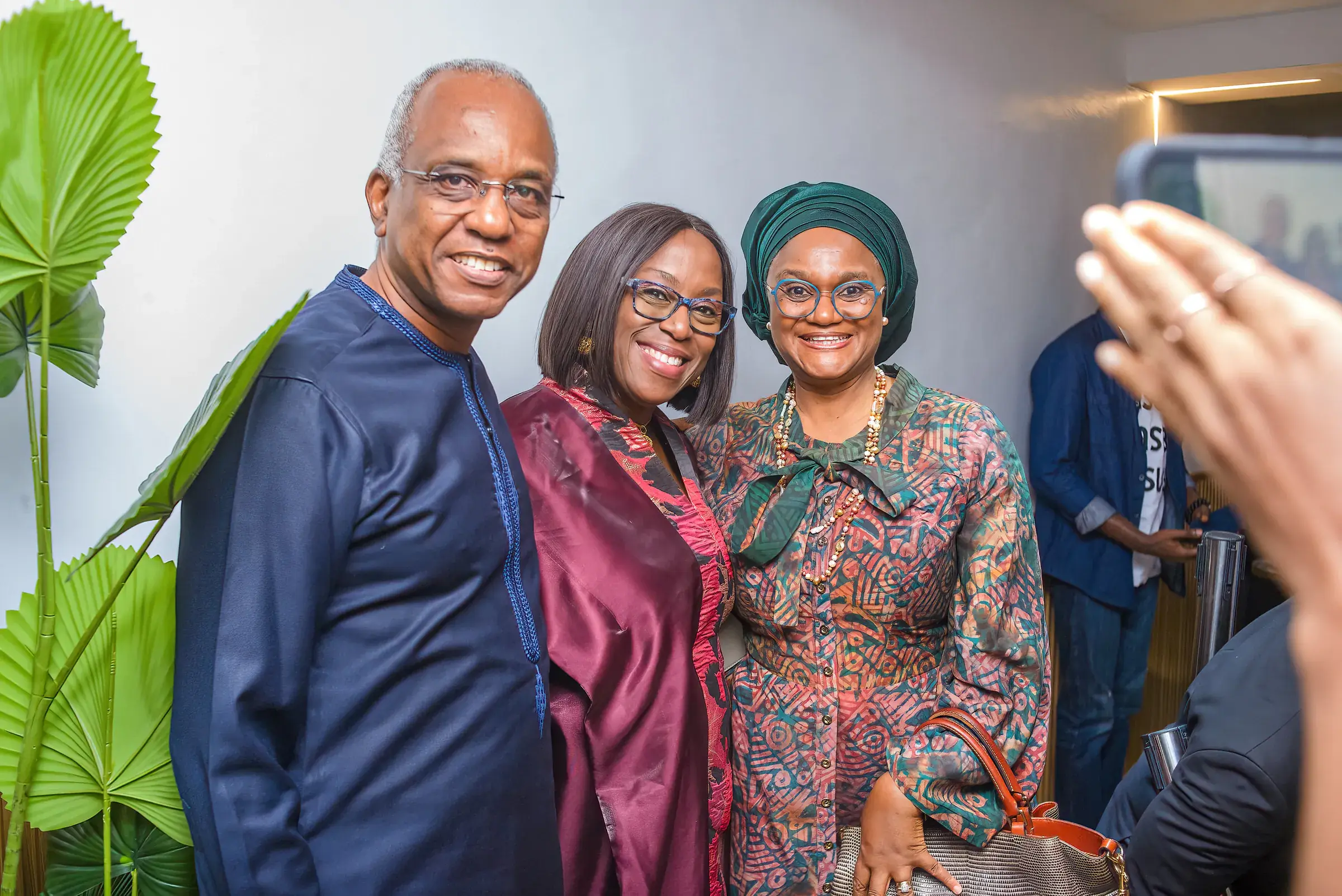 Funso Doherty and Orode Doherty with a guest at CCI Ikeja and the Arewa community meeting.